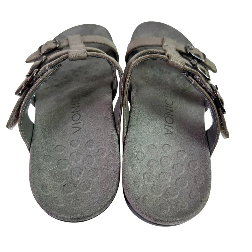 Vionic Women's 8 Pewter Gray Leather Strappy Slide On Comfort Sandals Walking - Picture 5 of 10